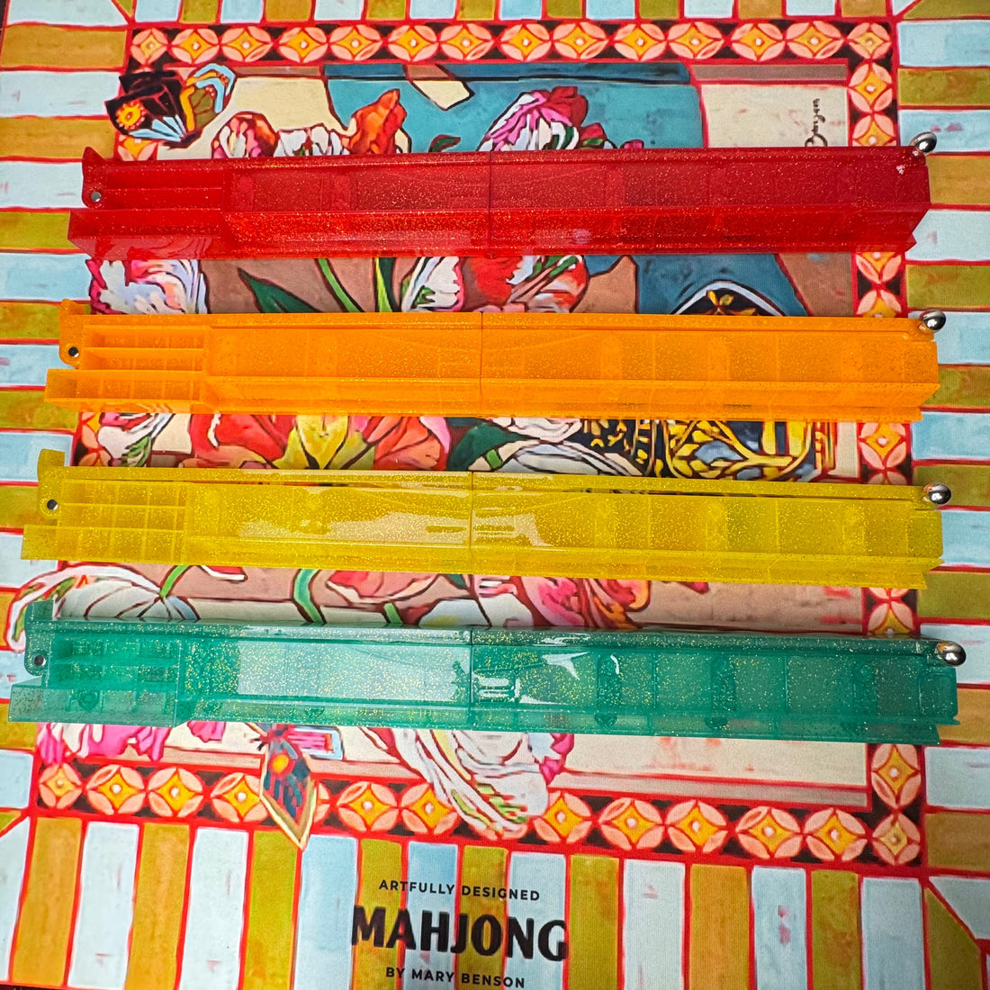 American mahjong accessories including racks pushers and mats