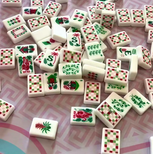 Tropical Garden American Mahjong Set with Glossy White Tiles – Red & Green Floral Mahjong Tiles for Gifts, Game Nights & Wholesale