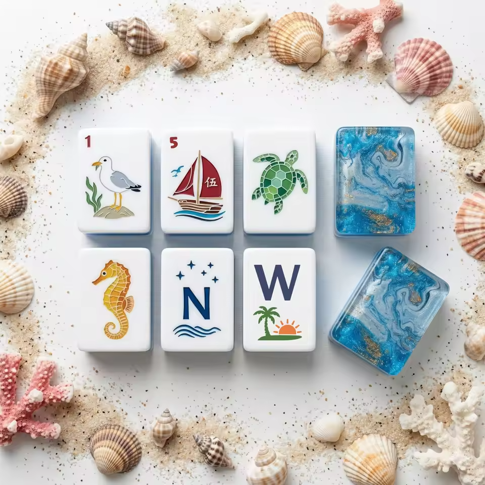 Ocean Beach American Mahjong Set with Blue Marble Backs – Coastal Mahjong Tiles for Gifts, Game Nights & Wholesale