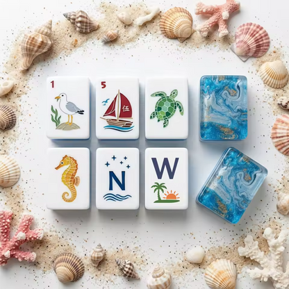 Ocean Beach American Mahjong Set with Blue Marble Backs – Coastal Mahjong Tiles for Gifts, Game Nights & Wholesale