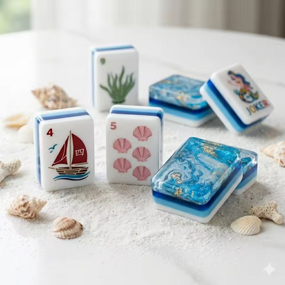 Ocean Beach American Mahjong Set with Blue Marble Backs – Coastal Mahjong Tiles for Gifts, Game Nights & Wholesale