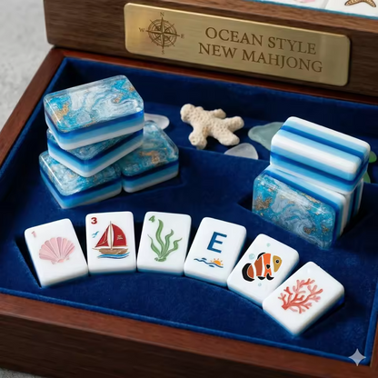 Ocean Beach American Mahjong Set with Blue Marble Backs – Coastal Mahjong Tiles for Gifts, Game Nights & Wholesale