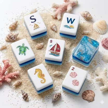 Ocean Beach American Mahjong Set with Blue Marble Backs – Coastal Mahjong Tiles for Gifts, Game Nights & Wholesale