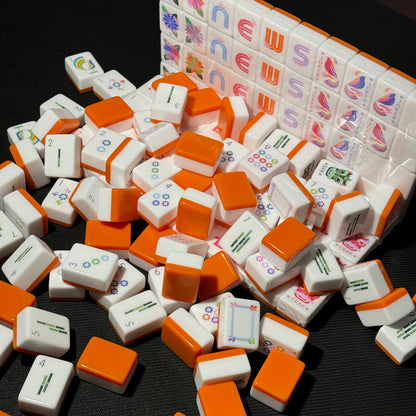 Modern Orange American Mahjong Set with Glossy White Tiles – Colorful Floral Mahjong Tiles for Gifts, Game Nights & Wholesale
