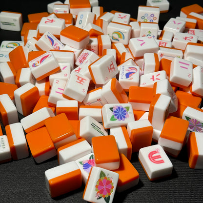 Modern Orange American Mahjong Set with Glossy White Tiles – Colorful Floral Mahjong Tiles for Gifts, Game Nights & Wholesale