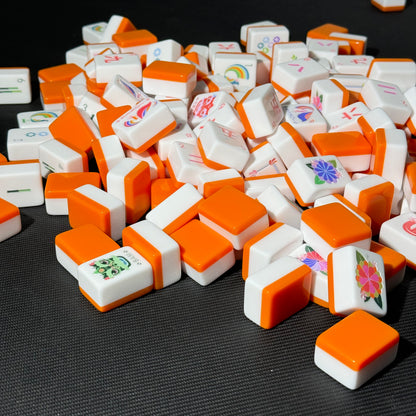 Modern Orange American Mahjong Set with Glossy White Tiles – Colorful Floral Mahjong Tiles for Gifts, Game Nights & Wholesale