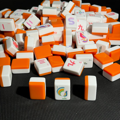 Modern Orange American Mahjong Set with Glossy White Tiles – Colorful Floral Mahjong Tiles for Gifts, Game Nights & Wholesale