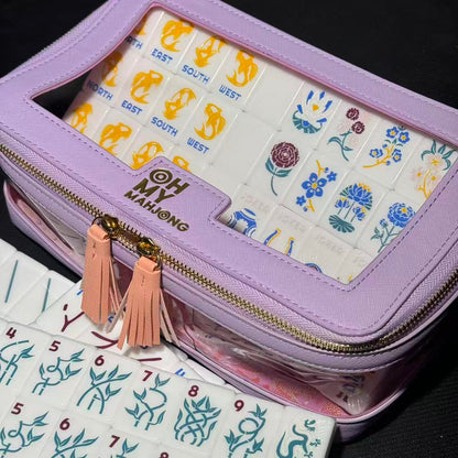 Green American Mahjong Set with Carrying Case – Glossy White Mahjong Tiles with Blue Botanical Designs for Gifts & Wholesale