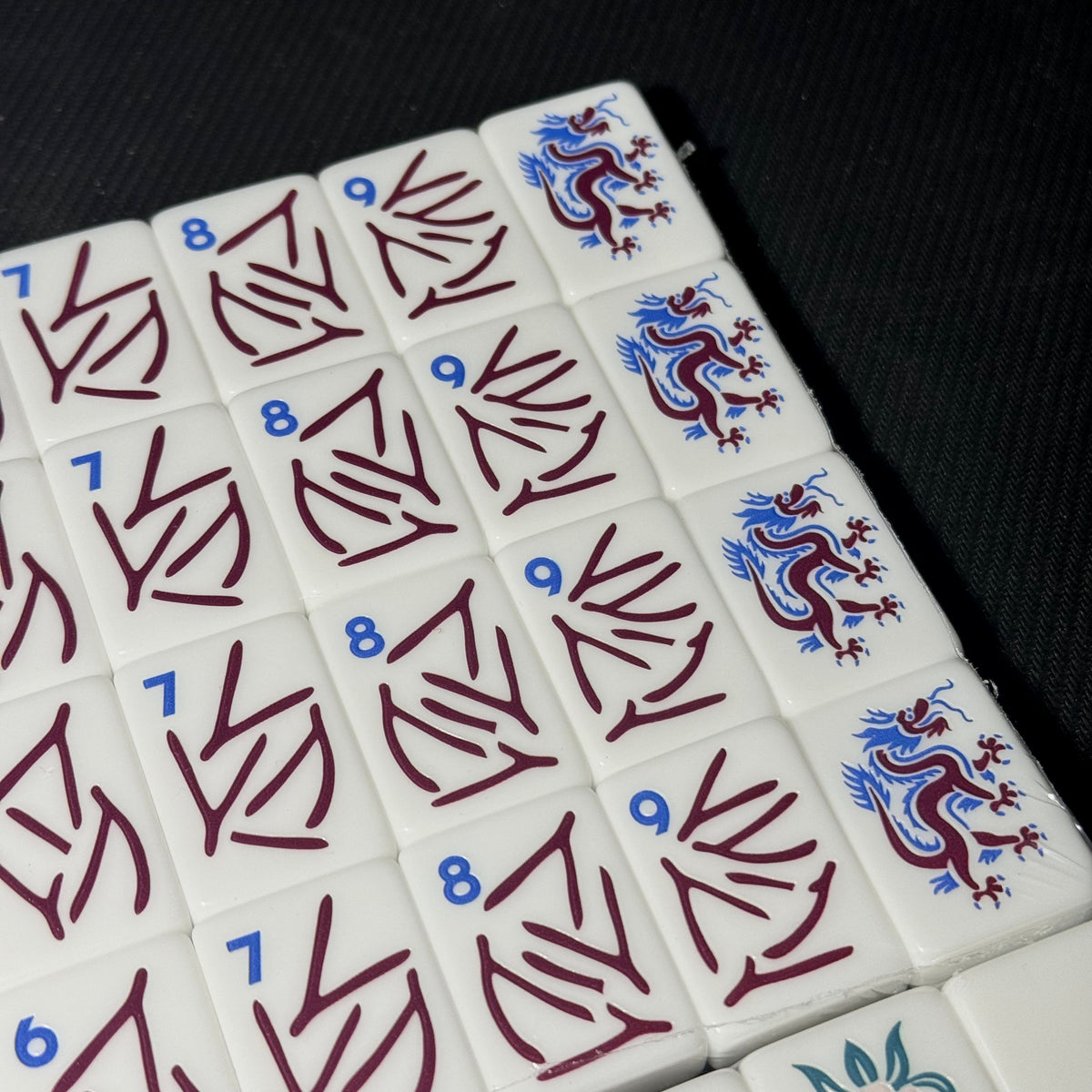 Green American Mahjong Set with Carrying Case – Glossy White Mahjong Tiles with Blue Botanical Designs for Gifts & Wholesale