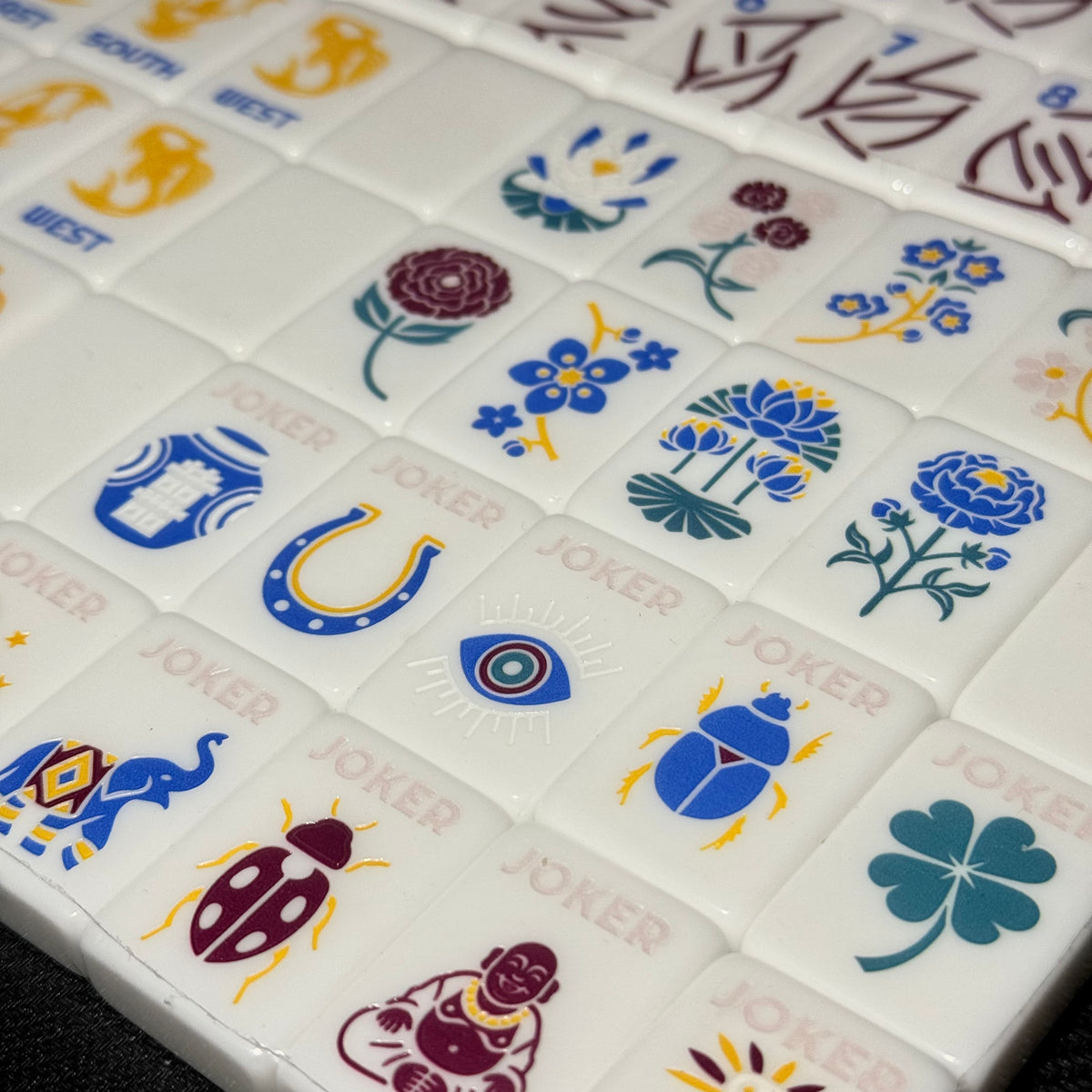 Green American Mahjong Set with Carrying Case – Glossy White Mahjong Tiles with Blue Botanical Designs for Gifts & Wholesale