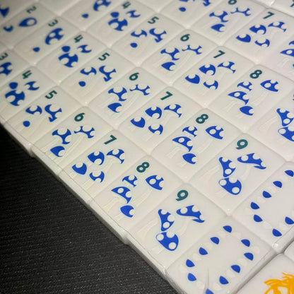 Green American Mahjong Set with Carrying Case – Glossy White Mahjong Tiles with Blue Botanical Designs for Gifts & Wholesale