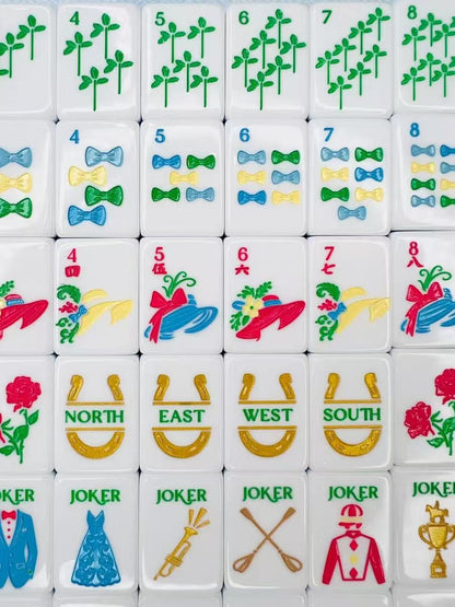 Blue Crystal American Mahjong Set with Lucky Charm Designs – Glossy Mahjong Tiles for Gifts, Game Nights & Wholesale