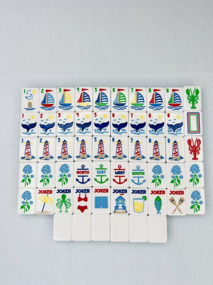 Blue Crystal American Mahjong Set with Lucky Charm Designs – Glossy Mahjong Tiles for Gifts, Game Nights & Wholesale