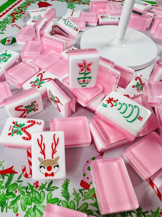Christmas American Mahjong Set with Pink Crystal Backs – Festive Holiday Mahjong Tiles for Gifts, Game Nights & Wholesale