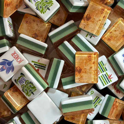 Luxury Amber & Green American Mahjong Set with Glossy Tiles – Premium Layered Mahjong Tiles for Gifts, Game Nights & Wholesale