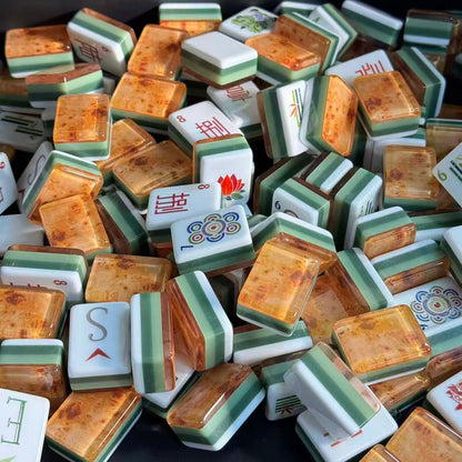 Luxury Amber & Green American Mahjong Set with Glossy Tiles – Premium Layered Mahjong Tiles for Gifts, Game Nights & Wholesale