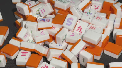 Modern Orange American Mahjong Set with Glossy White Tiles – Colorful Floral Mahjong Tiles for Gifts, Game Nights & Wholesale